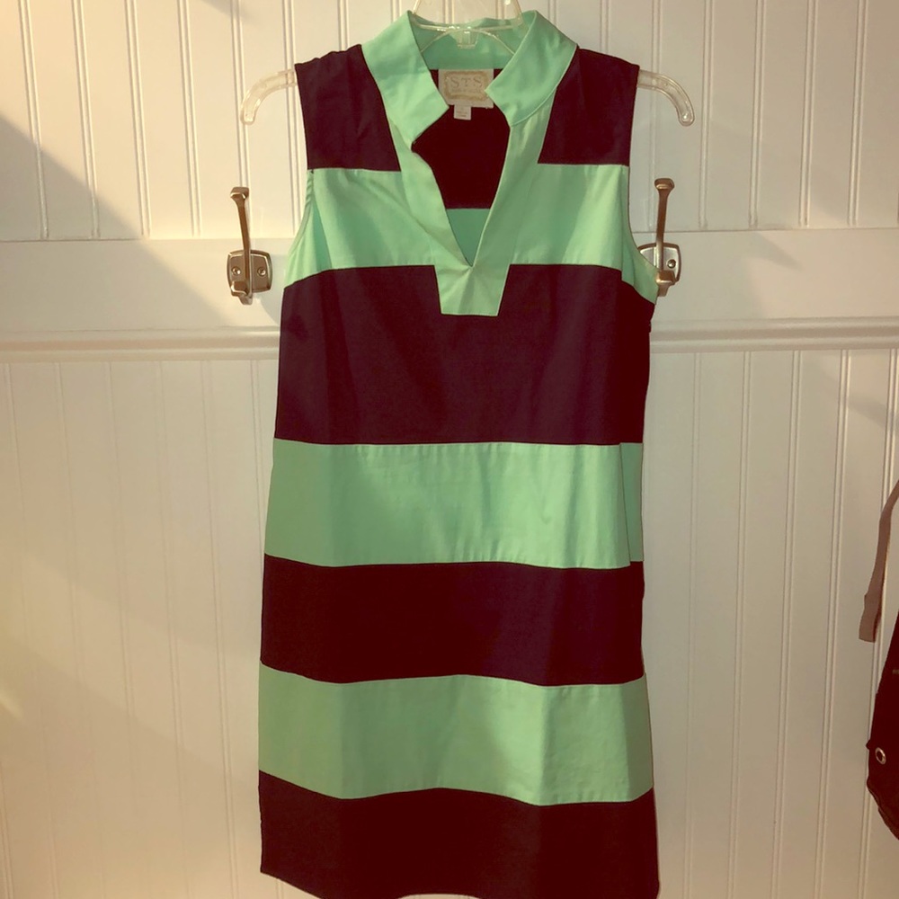 Preppy Sail to Sable green and navy striped dress